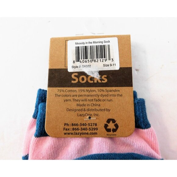 Lazy One Mooody Cow Ankle Socks Funny Size 9-11 Pink Blue Cute Quirky - Picture 4 of 4